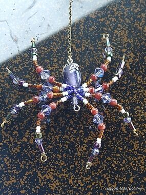 Hand Crafted • Purple & Brown Beaded Spider Pendant